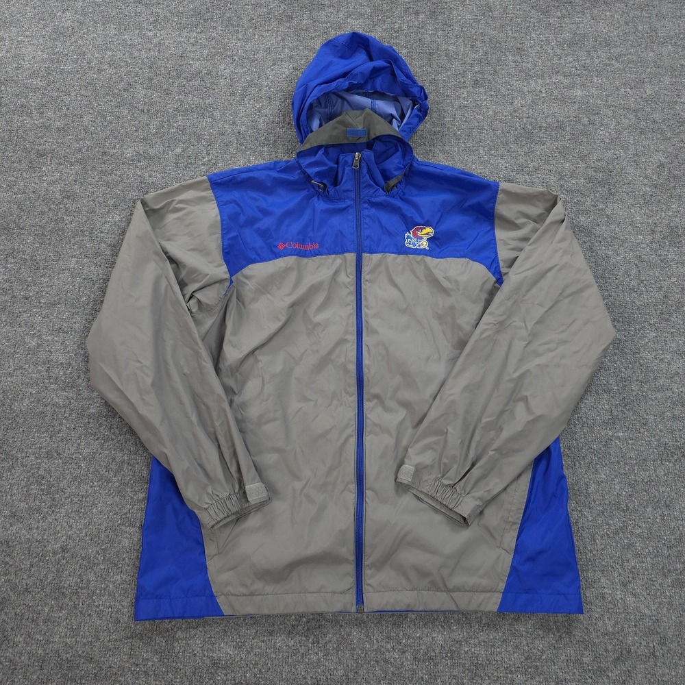 Kansas‎ Jayhawks Jacket Mens Large Gray NCAA Football Columbia Full Zip Hooded